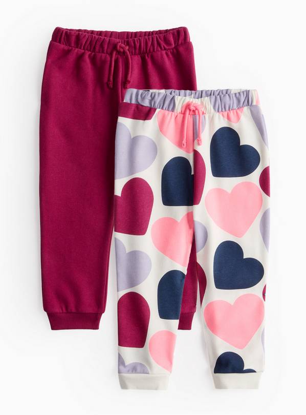 Berry Pink & Heart Print Joggers 2 Pack 1-2 years